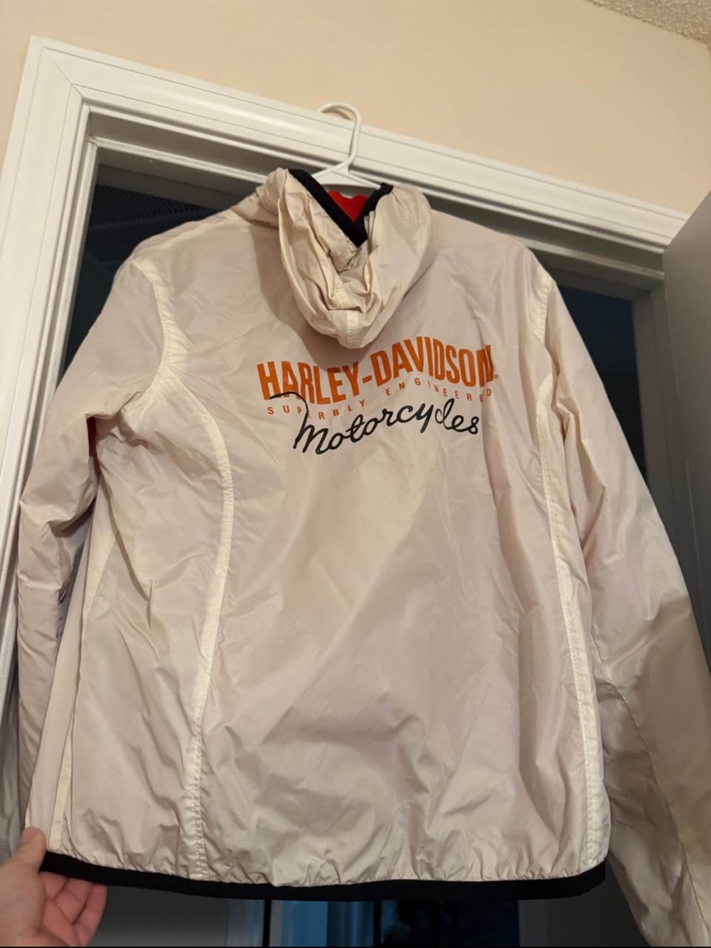 Harley‑Davidson Women's Cream Hooded Jacket with Orange Logo